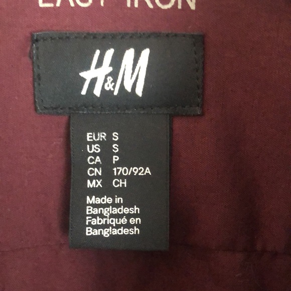 H&M (Brand) Button Down Dress Shirt (Item) S Slim Fit (Size) Maroon (Color) - Picture 3 of 6